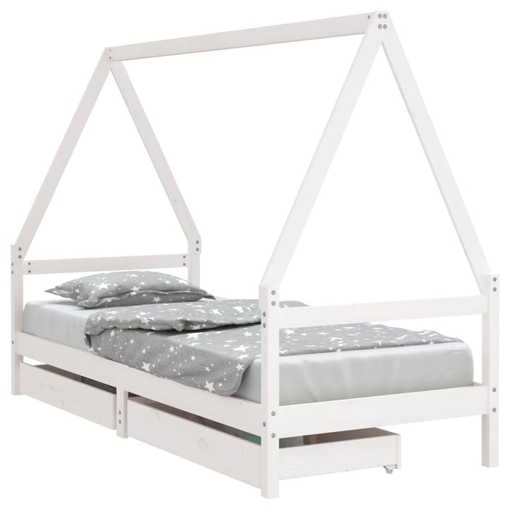 Kids Solid Wood Pine Bed Frame with Drawers