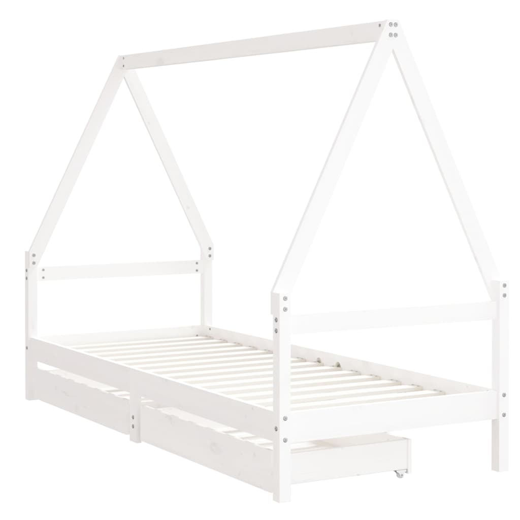 Kids Solid Wood Pine Bed Frame with Drawers