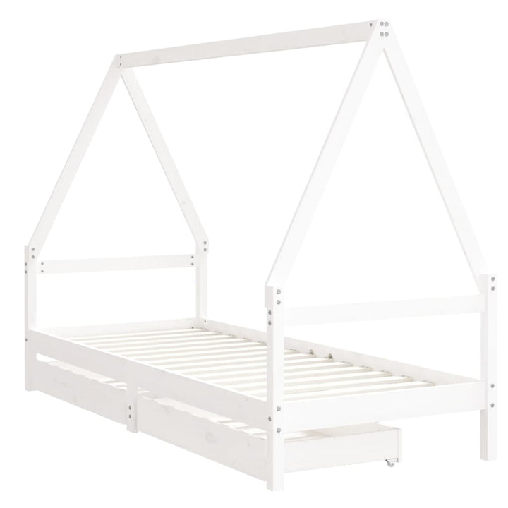Kids Solid Wood Pine Bed Frame with Drawers