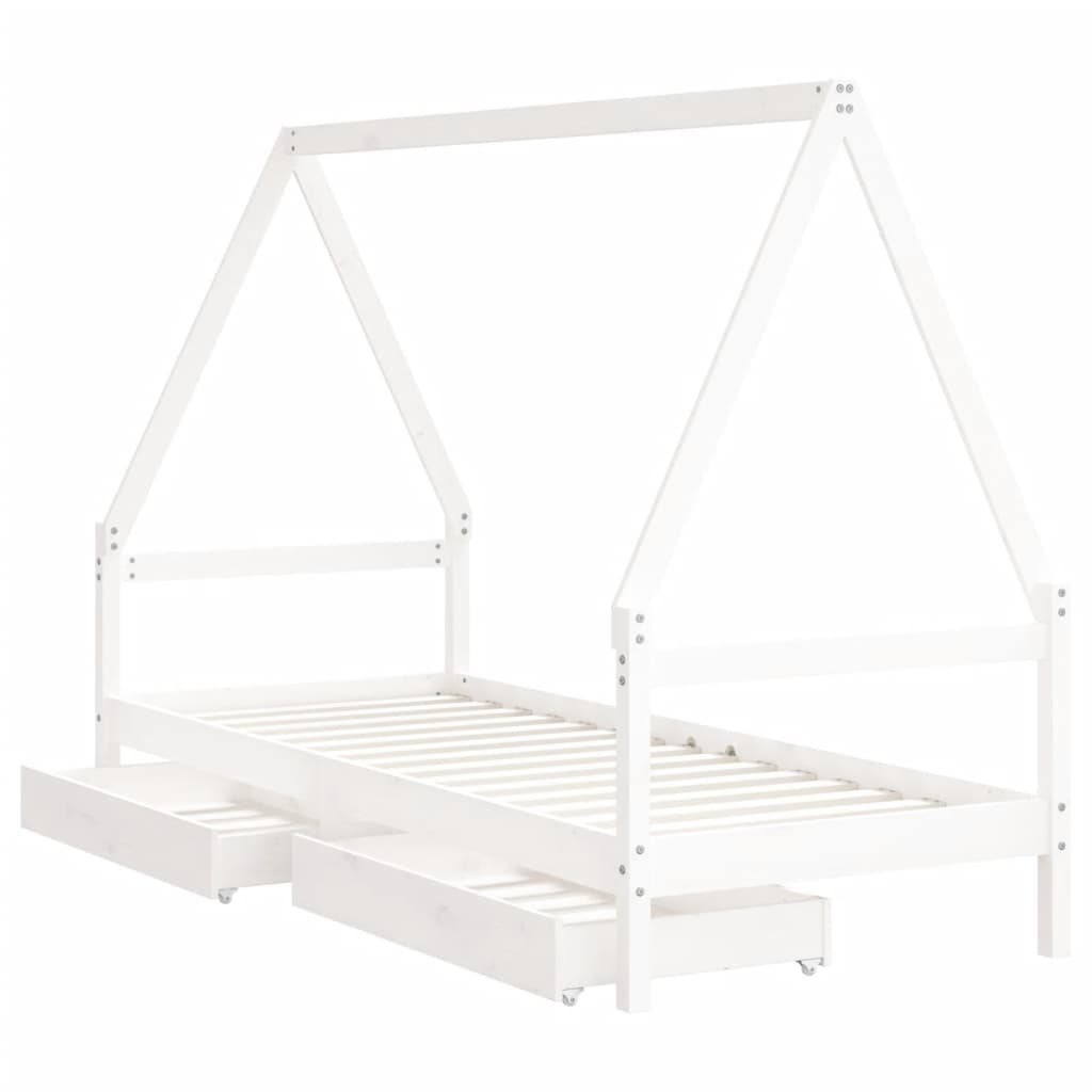 Kids Solid Wood Pine Bed Frame with Drawers