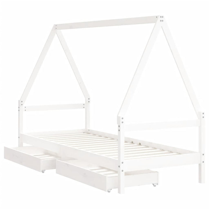 Kids Solid Wood Pine Bed Frame with Drawers