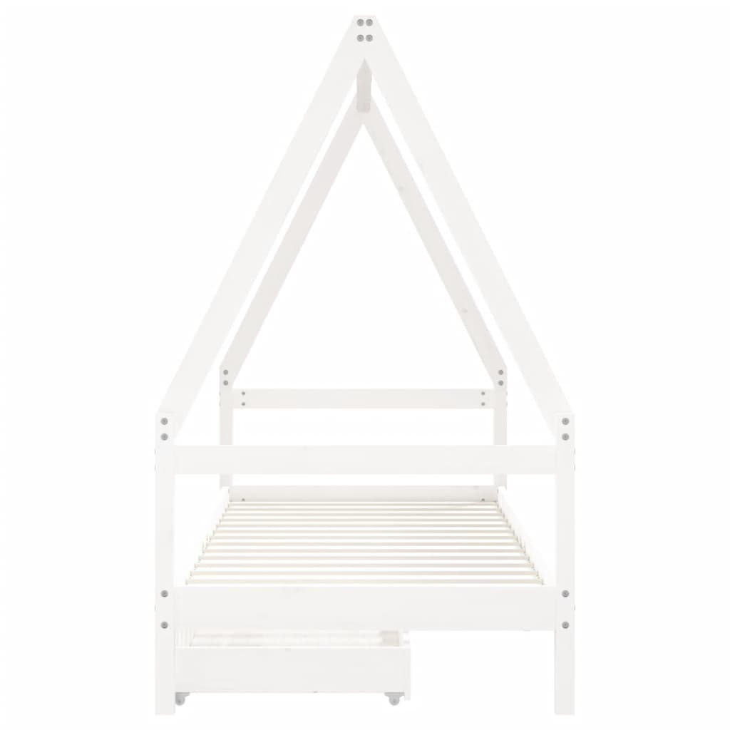 Kids Solid Wood Pine Bed Frame with Drawers