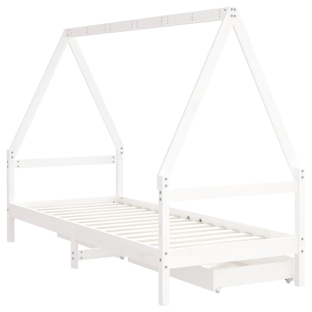 Kids Solid Wood Pine Bed Frame with Drawers