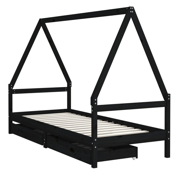 Kids Solid Wood Pine Bed Frame with Drawers