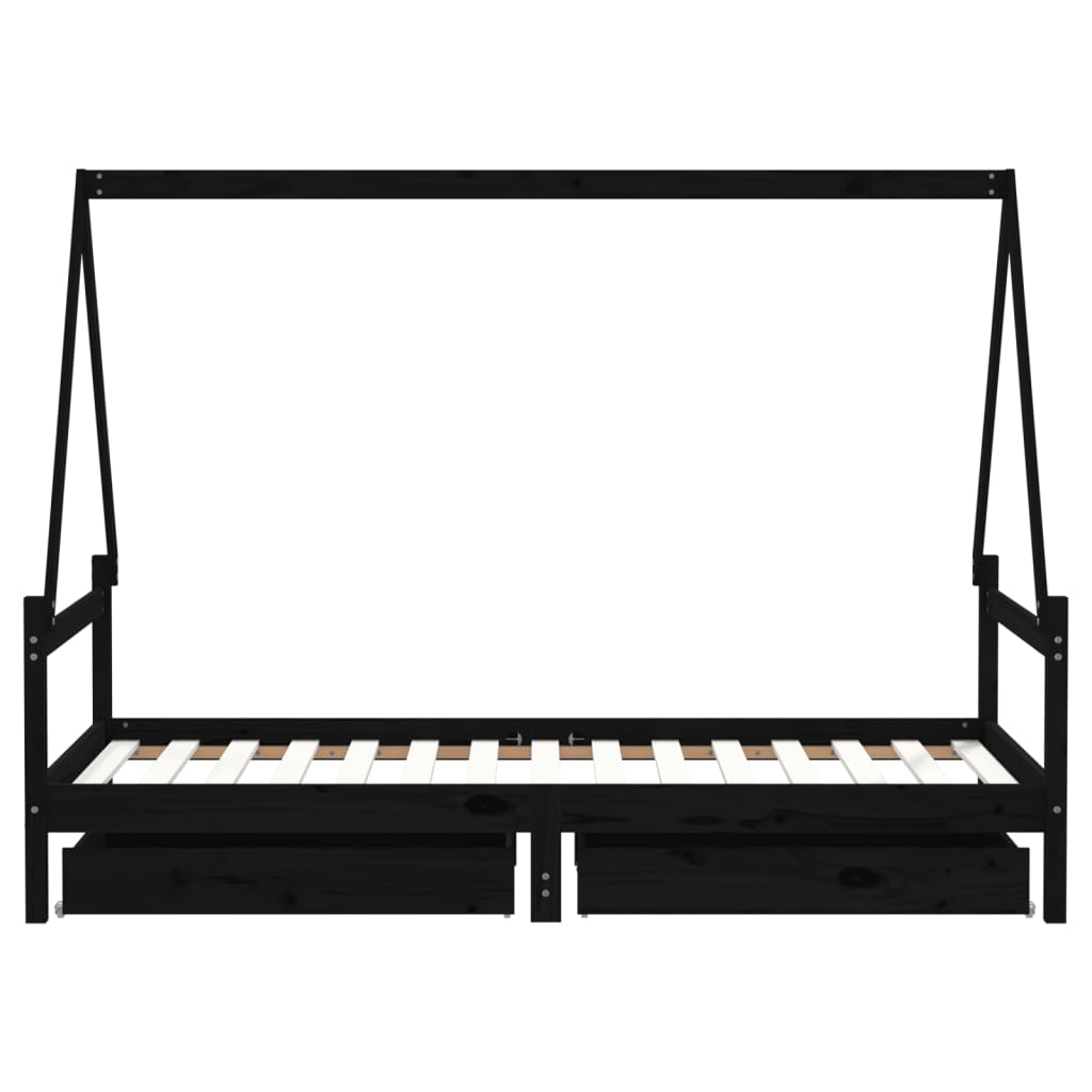 Kids Solid Wood Pine Bed Frame with Drawers