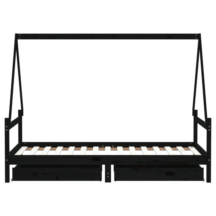 Kids Solid Wood Pine Bed Frame with Drawers