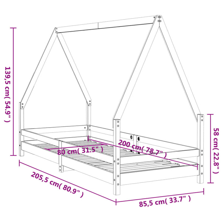 Kids Solid Wood Pine Bed Frame