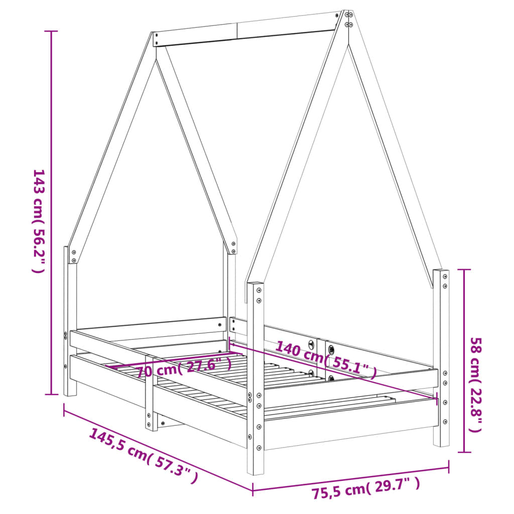 Kids Solid Wood Pine Bed Frame