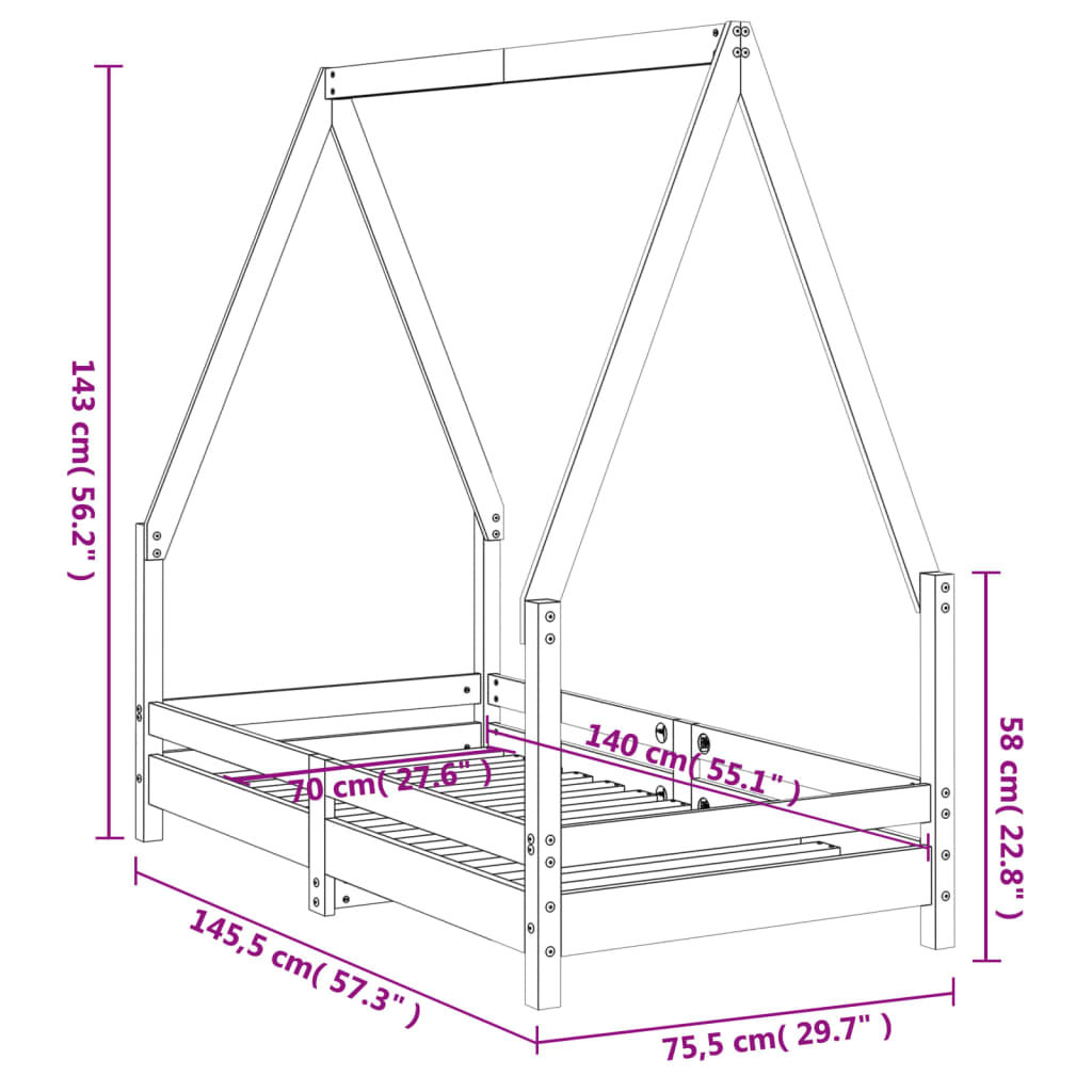 Kids Solid Wood Pine Bed Frame
