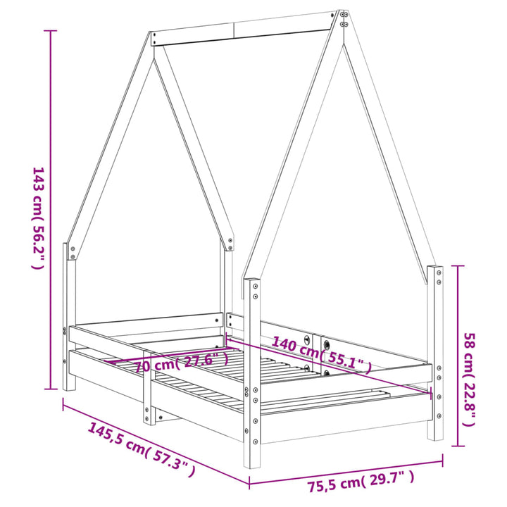 Kids Solid Wood Pine Bed Frame