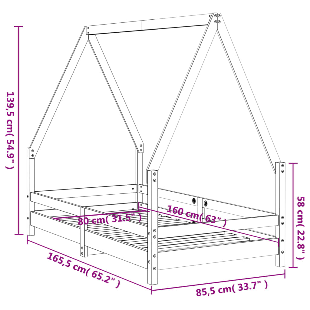 Kids Solid Wood Pine Bed Frame