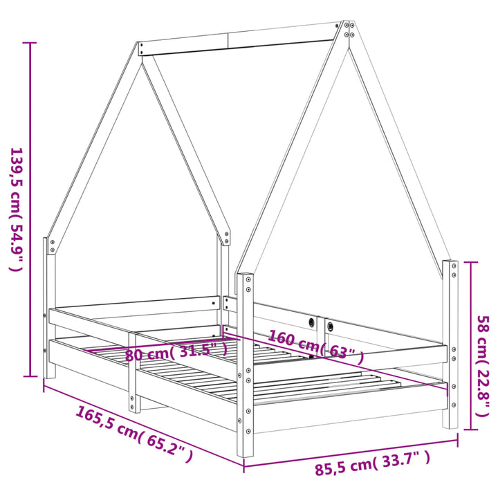Kids Solid Wood Pine Bed Frame