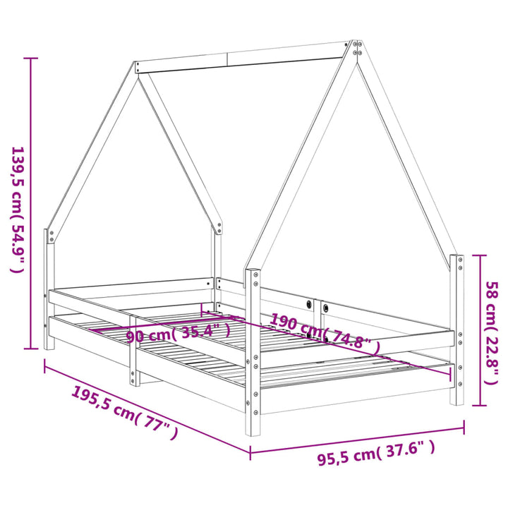 Kids Solid Wood Pine Bed Frame
