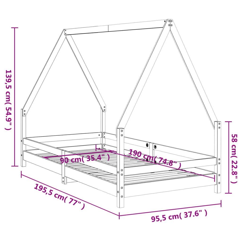 Kids Solid Wood Pine Bed Frame