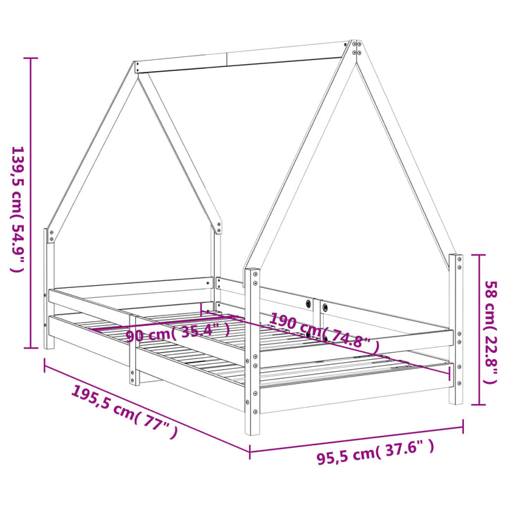 Kids Solid Wood Pine Bed Frame