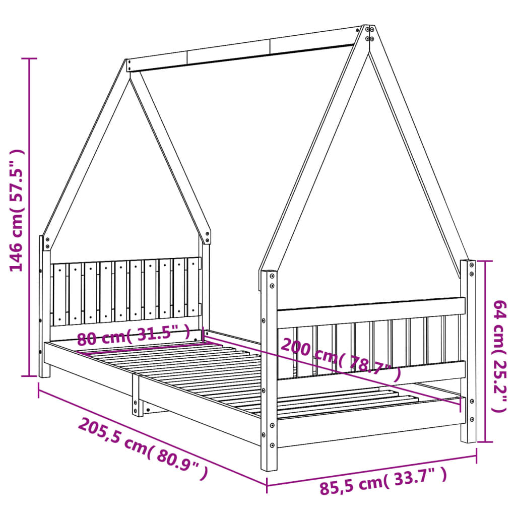 Kids Solid Wood Pine Bed Frame