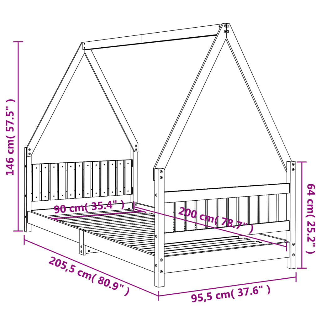 Kids Solid Wood Pine Bed Frame