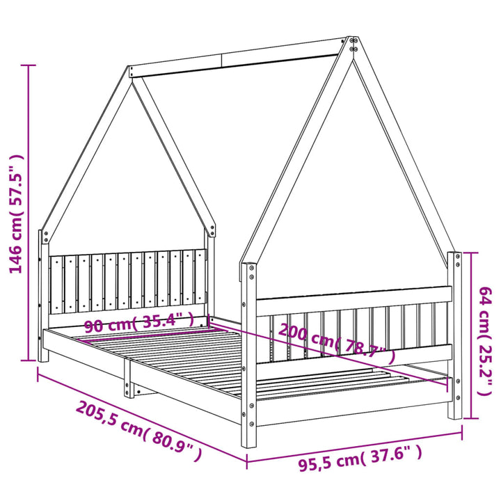 Kids Solid Wood Pine Bed Frame