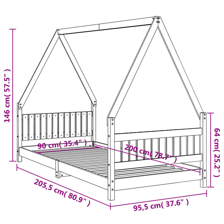 Kids Solid Wood Pine Bed Frame