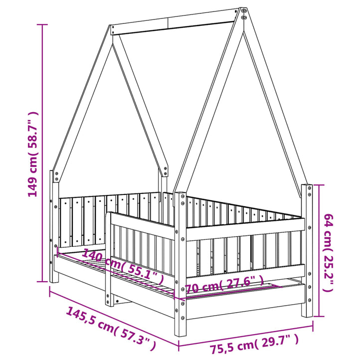 Kids Solid Wood Pine Bed Frame