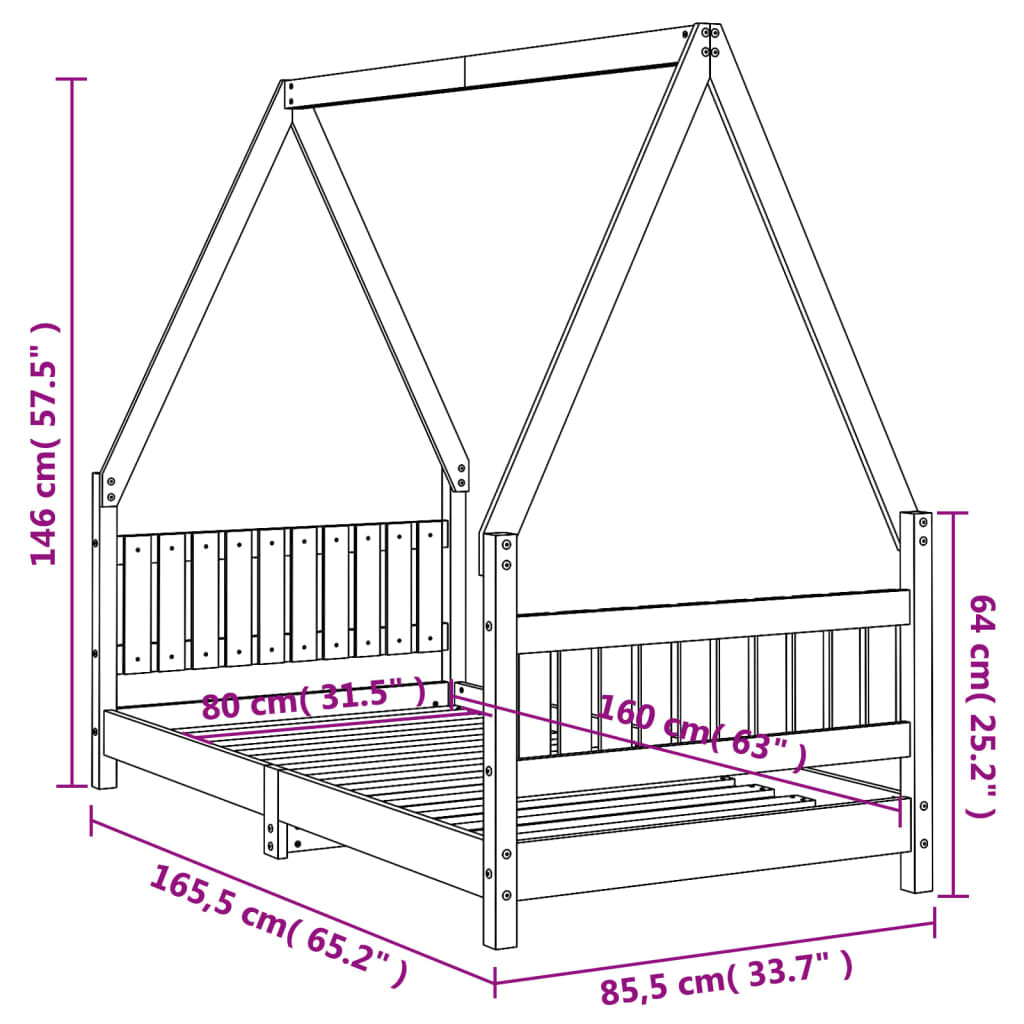 Kids Solid Wood Pine Bed Frame