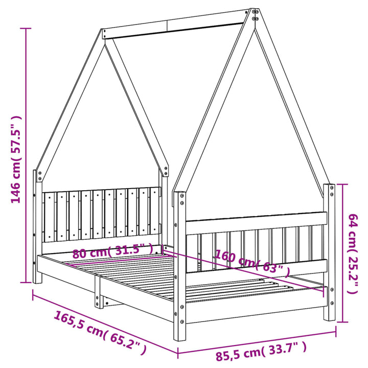 Kids Solid Wood Pine Bed Frame