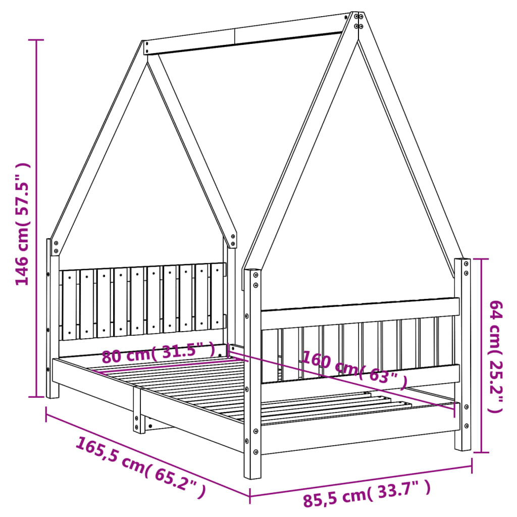 Kids Solid Wood Pine Bed Frame