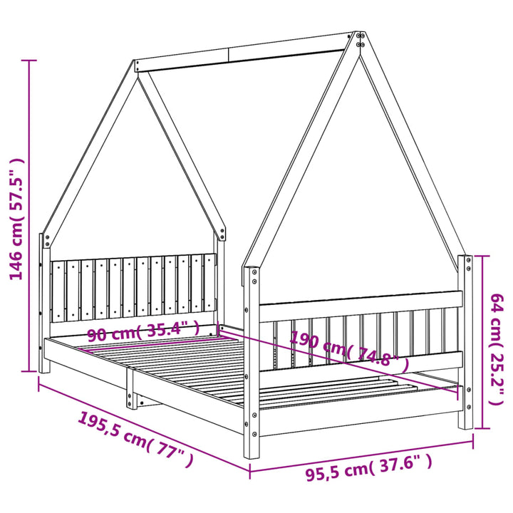 Kids Solid Wood Pine Bed Frame
