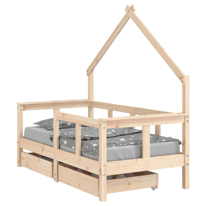 Kids Solid Wood Pine Bed Frame with Drawers