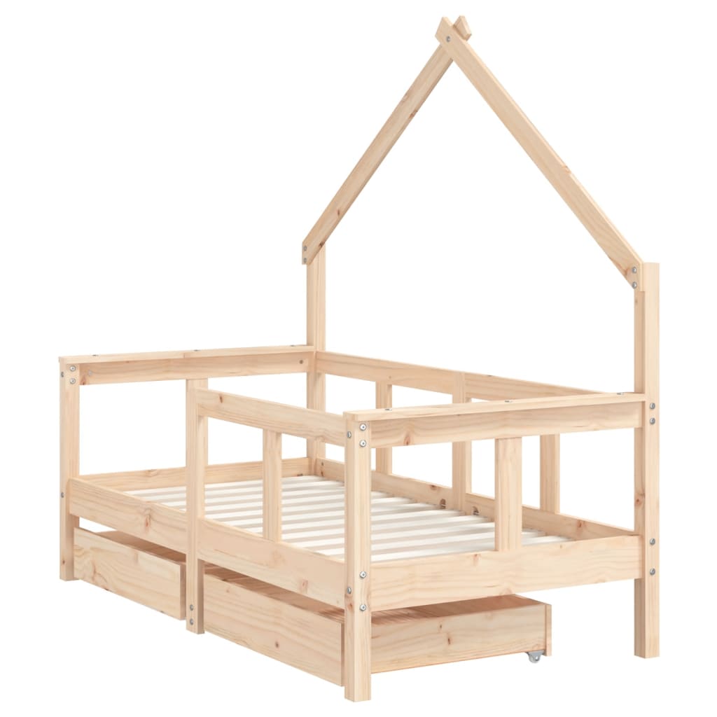 Kids Solid Wood Pine Bed Frame with Drawers