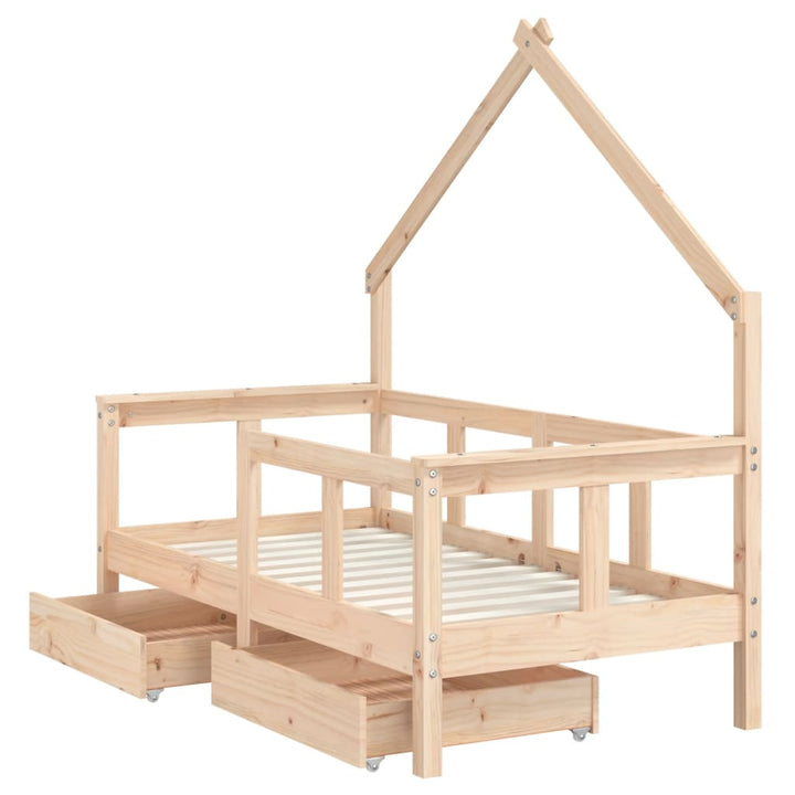 Kids Solid Wood Pine Bed Frame with Drawers