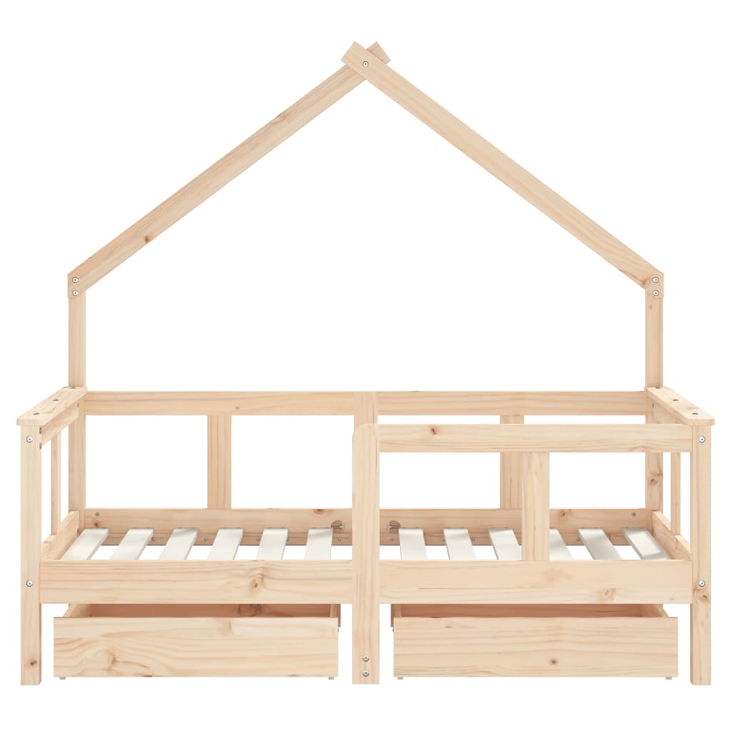 Kids Solid Wood Pine Bed Frame with Drawers