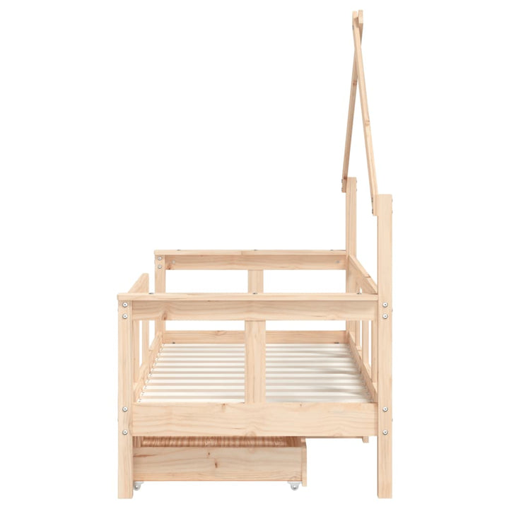 Kids Solid Wood Pine Bed Frame with Drawers