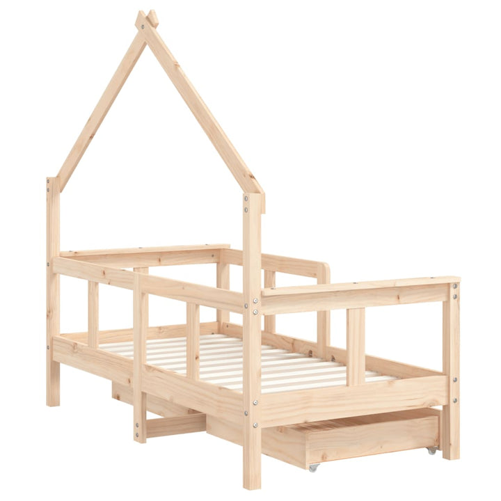 Kids Solid Wood Pine Bed Frame with Drawers