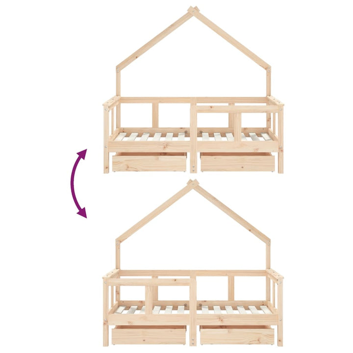 Kids Solid Wood Pine Bed Frame with Drawers