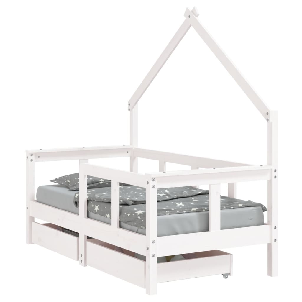 Kids Solid Wood Pine Bed Frame with Drawers