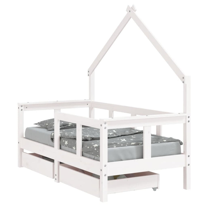 Kids Solid Wood Pine Bed Frame with Drawers
