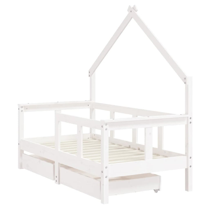 Kids Solid Wood Pine Bed Frame with Drawers