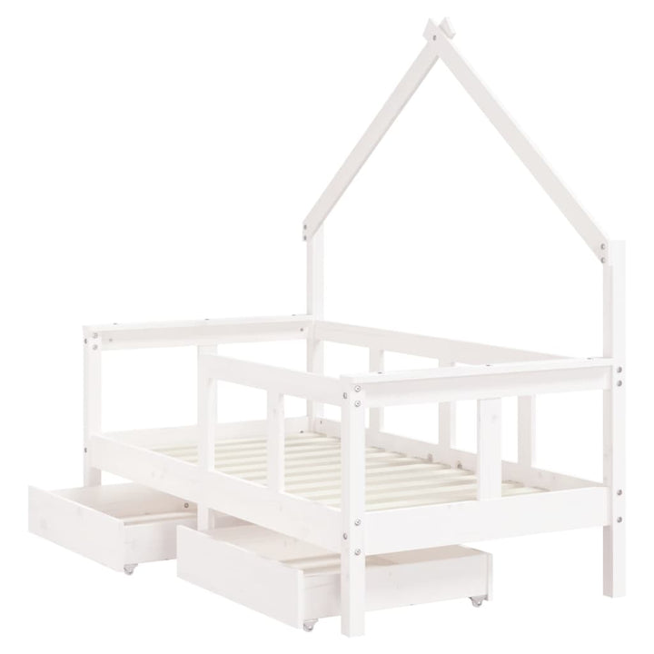 Kids Solid Wood Pine Bed Frame with Drawers