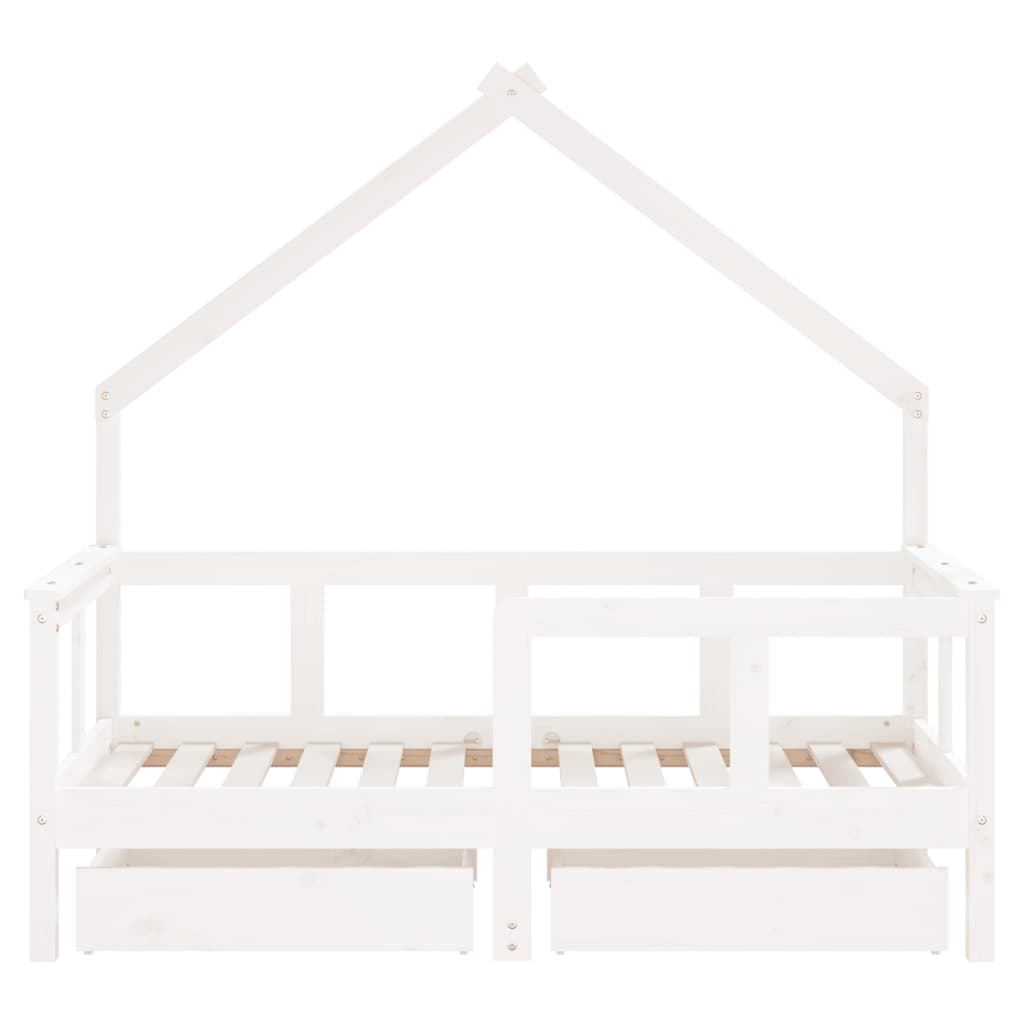 Kids Solid Wood Pine Bed Frame with Drawers