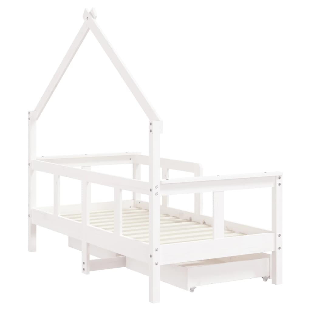 Kids Solid Wood Pine Bed Frame with Drawers