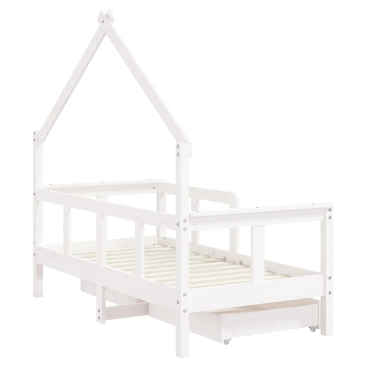 Kids Solid Wood Pine Bed Frame with Drawers