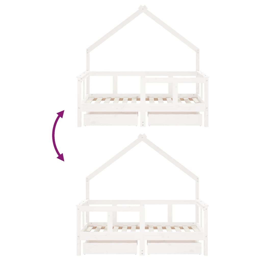 Kids Solid Wood Pine Bed Frame with Drawers