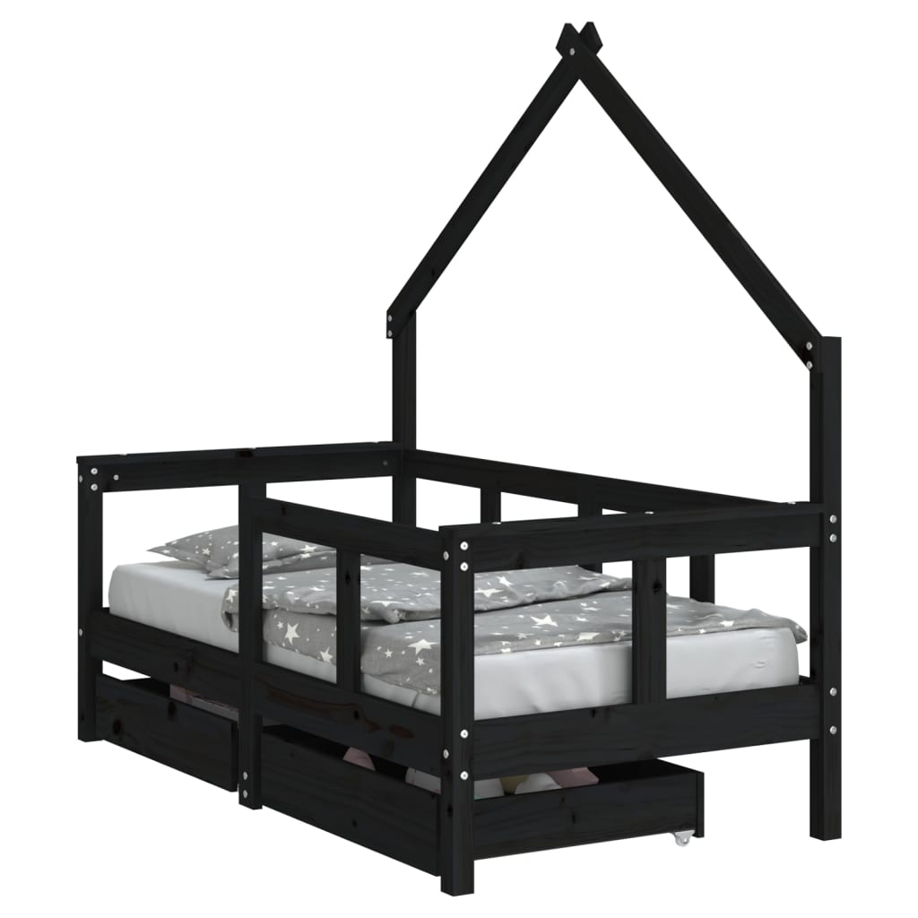 Kids Solid Wood Pine Bed Frame with Drawers
