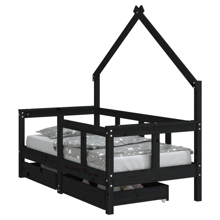 Kids Solid Wood Pine Bed Frame with Drawers