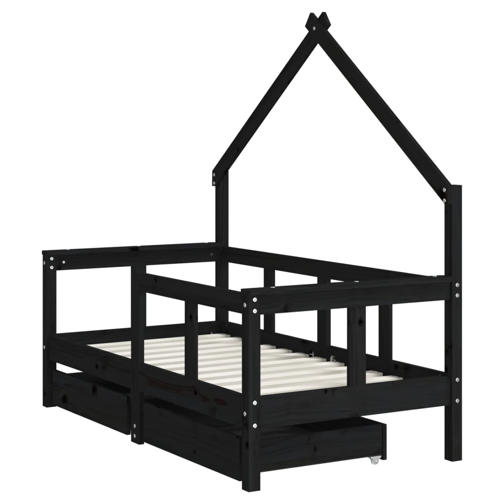 Kids Solid Wood Pine Bed Frame with Drawers