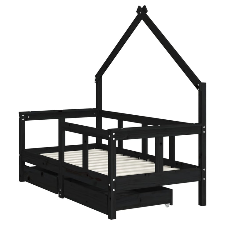 Kids Solid Wood Pine Bed Frame with Drawers