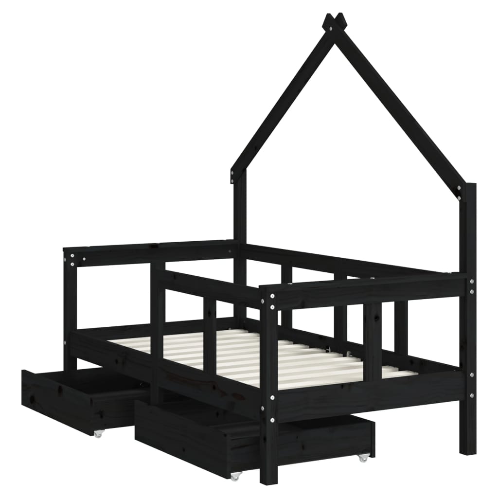 Kids Solid Wood Pine Bed Frame with Drawers