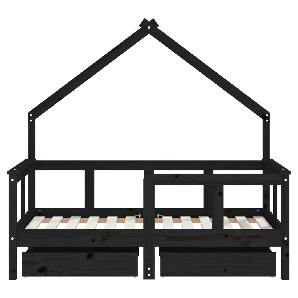 Kids Solid Wood Pine Bed Frame with Drawers