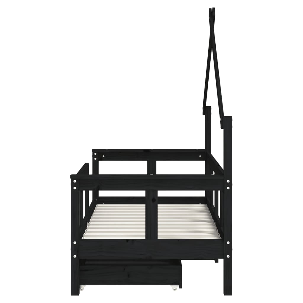 Kids Solid Wood Pine Bed Frame with Drawers
